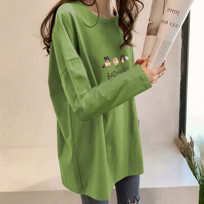 

Women Round Collar Autumn Summer Cartoon Printed Loose Long Sleeve Casual Simple Wild T-Shirt 5 Colors
