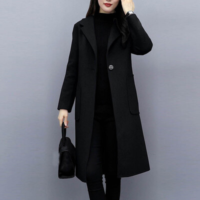 

Toponeto Women Work Solid Vintage Winter Office Long Sleeve Button Woolen Jacket Coat