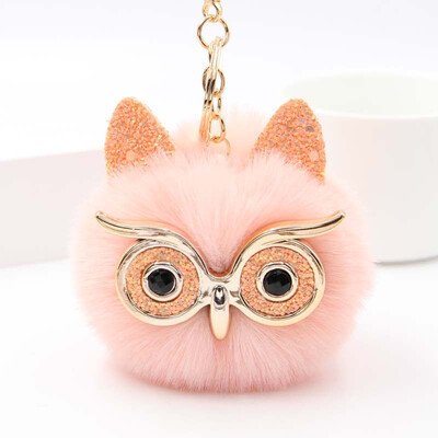 

Free Shipping Glasses Owel Charms Plush Phone Case Straps Rabbit Fur Like Key Chain Owels Poms Ball Pendant Keychains Car Keyring