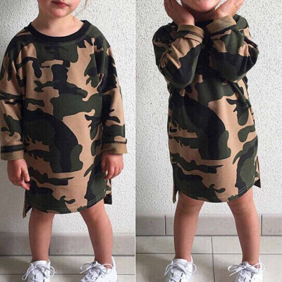 

Kids Baby Girls Camouflage Long Sleeve Skirt Dress Casual Clothes 1-6T