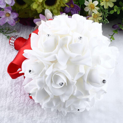 

Gobestart Crystal Rose Pearl Bridesmaid Wedding Bouquet Bridal Artificial Silk Flower Blue