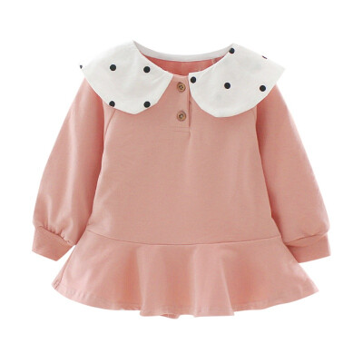 

Autumn Children Girls Long sleeve Dress Cute Round Colla Rabbit Ears Dot Print Stitching Bottoming Sweet Princess Dress