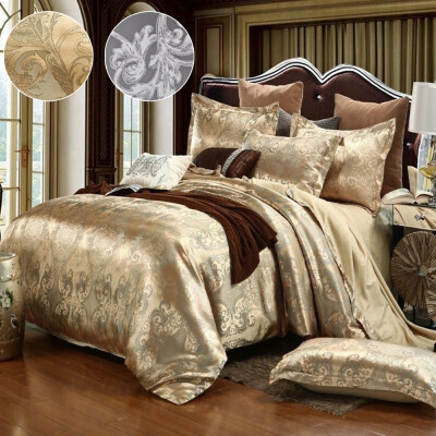 

3PCS Home Bedding Set Jacquard Duvet Cover Set Bed Linens Luxurious Bedclothes Single Queen King Size Bed Sets Golden