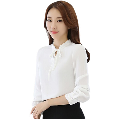 

Autumn Chiffon Blouse Ruffled Collar Bow Neck Shirt Petal Long Sleeve Chiffon Tops Plus Size Blusas