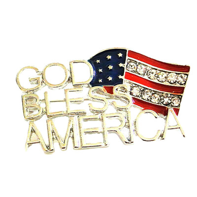 

US Red White Blue USA Patriotic God Bless America Flag Rhinestone Pin Brooch