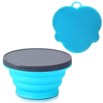 

Silicone Collapsible Portable Bowl Expandable Bowl with Lid&Silicone Dish Sponge for Travel Camping Hiking