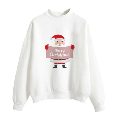 

Halloween Women Brushed Sweatshirt Autumn Winter Long-sleeved Santa Claus Christmas Tree Print Sweatshirt Happy Halloween