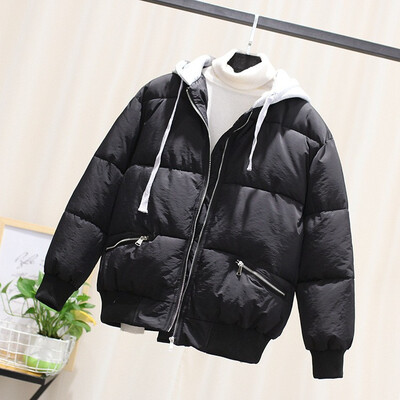 

Winter 2018 new Korean version of leisure melting letters embroidered hat false two students down jacket warm cotton jacket