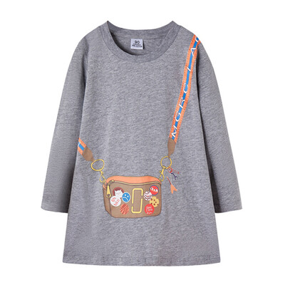

New Autumn Casual Baby Girls Dress 3-8T Lovely Fake Bag Print Long Sleeve T-shirt Dress Kids Toddler Girl Dress