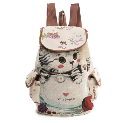 

2018 Women Cute Cat Backpack Canvas Kawaii Backpacks School Bag for Student Teenagers Lovely Rucksack animal prints Bookbags New