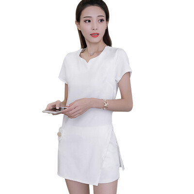 

Women Temperament Two Piece Sets Short Sleeve O-Neck Elegant Dress New Fashion Women Mini Solid Dress And Shorts Set Dress