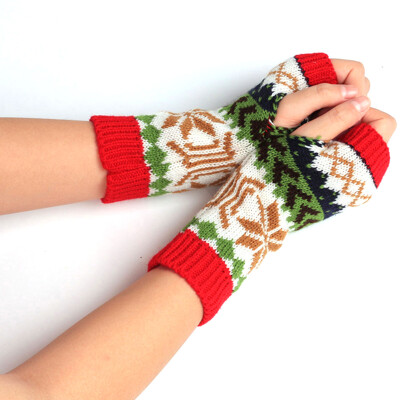 

1 Pair Christmas Winter Women Fashion Knitted Arm Finger less Gloves Women Warm Wrist Short Gloves Soft Mittens