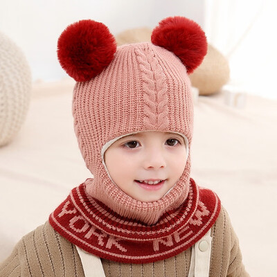 

Baby Bonnet Kids Winter Hats Ball Girls Boys Children Warm Caps Scarf Set Child Knitted Cute Hat for Girl Boy 2-6T