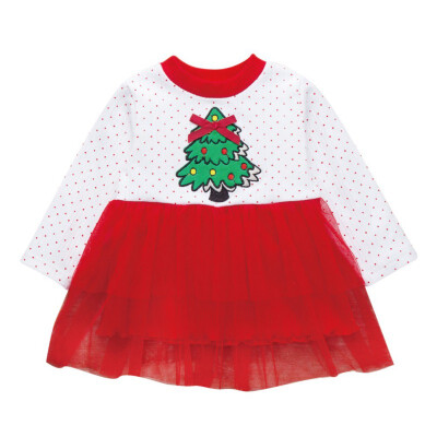 

Autumn Girls Clothes Dress Round Neck Mesh Stitching Christmas Gauze Princess Cartoon Cute Sweet Long Sleeve Dress