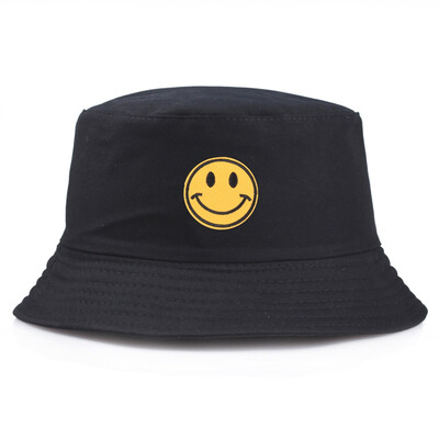 

5 Colors Smiling Face Embroidery Bucket Hats Summer Fashion Outdoor Fisherman Caps For Unisex Women Men Visor Caps