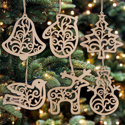 

Gobestart 6Pcs New Christmas Tree Ornaments Hanging Xmas Tree Party Decor Wooden Pendant