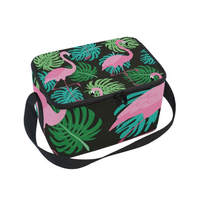 

ALAZA Lunch Box Insulated Pink Flamingos And Leaves Lunch Bag Large Cooler Tote Bag for Men Women