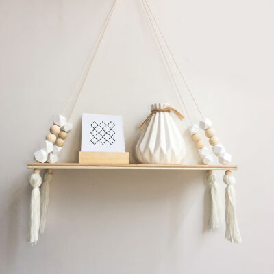 

Nordic Style Kids Baby Room Wooden Beads Tassel Wall Shelf Room Storage Organization swing shelf Wall Hanging Decor