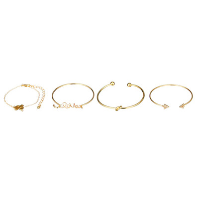 

1set Gold Color Cactus Letter Knot Bracelet Bohemian Geometric Metal Chain Bracelet Statement Jewelry