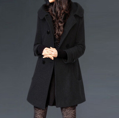 

Toponeto Women Casual Medium And Long Jacket Double-Breasted Hooded Thick Coat