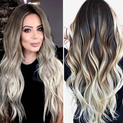 

Tailored Sexy Gradient Black Party Wigs Long Curly Hair Mixed Colors Synthetic Wig