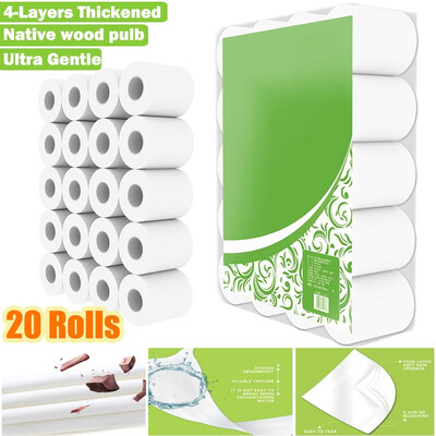 

20Rolls 4-Layers Tissues Household Hollow Replacement Roll Paper Ultra Gentle Toilet Paper Table Kitchen Paper
