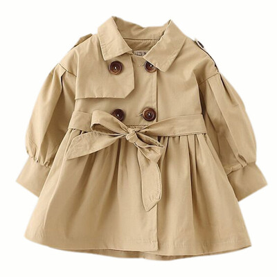 

2-5Y Autumn Spring Baby Girl Trench Coat Long Jacket Double Breasted Kids Overcoat Children Windbreaker Outwear