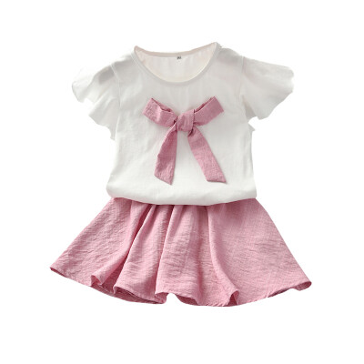 

Summer Baby Girl Clothes Short Sleeve Cotton Bowknot Design T-shirt BlouseSkirts Fashion Kids Clothing Set