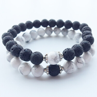 

Couple Distance Charm Bracelet Yoga Meditation Black White Lava Stone Bracelet For Men Women Lovers Best Friend Jewelry Gift
