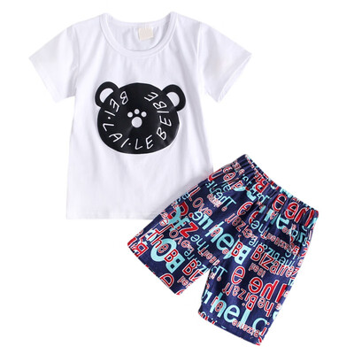 

Summer baby girl clothes cotton Bear Pattern Short Sleeve Cartoon Toddler boys t-shirtsShorts Casual Outfits Sets