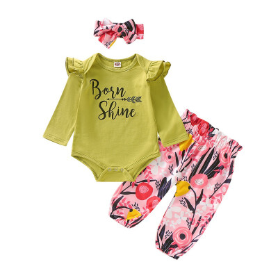 

Children Clothes Set Baby Girl Letter Print Long Sleeve Romper&Printed Pant with Headband Clothes for Toddler Kids