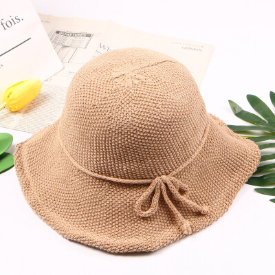 

New retro solid color knitted fisherman hat female Korean version hat spring&summer folding sunshade hat 100 casual basin cap