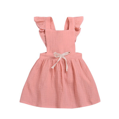 

Summer Casual Baby Girls Solid Pattern Backless Dress Cotton Kids Toddler Sleeveless Pageant Sundress