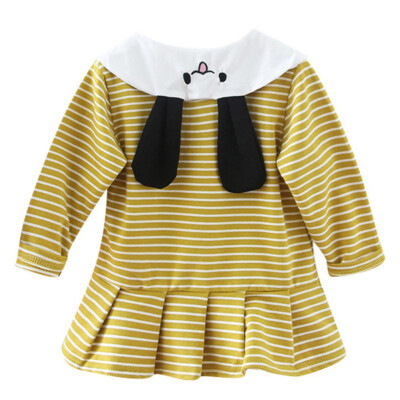 

2019 New Autumn Casual Baby Girls Long Sleeve Cartoon Stripe Print Dress Kids Pageant Dresses