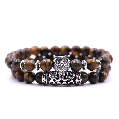

Natural Stone Owl Bracelets Bangles Charm Bracelet Set For Women Men Bracelet Jewelry