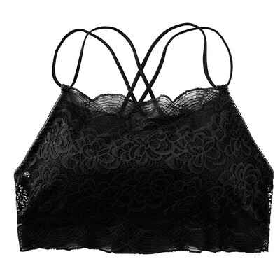 

Tube top feminine detachable chest pad lace embroidered wear fitness lace cross strap beauty back wrapped chest sports bra
