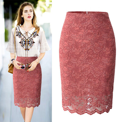 

Gobestart Womens Plain Slimming Tight Fit Ladies Soft Stretch Lace High Waist Skirt