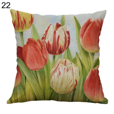 

Linen Rose Peony Tulip Flower Pillow Case Cushion Cover Sofa Bed Car Cafe Decor