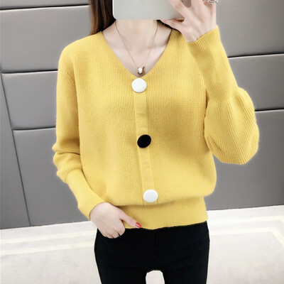 

Candy Color Sweater Coat Knitted Cardigan Yellow Black White Loose Autumn 2019 Femme Korean Style Sweater