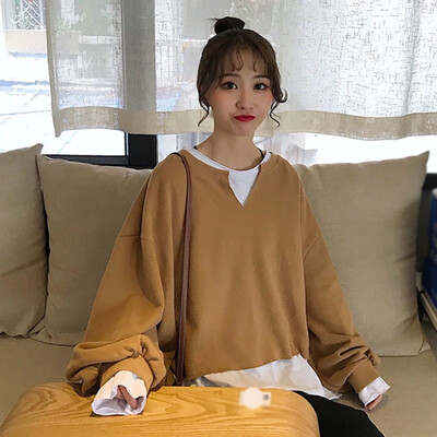 

Autumn Winter Loose Sweatshirt Female Casual Pullover Tops Fashion Fake Fwo-piece Female Long Sleeve Tops