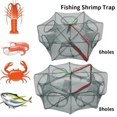 

68 Holes Automatic Fishing Net Shrimp Cage Nylon Foldable Crab Fish Trap Cast Fishing Tool