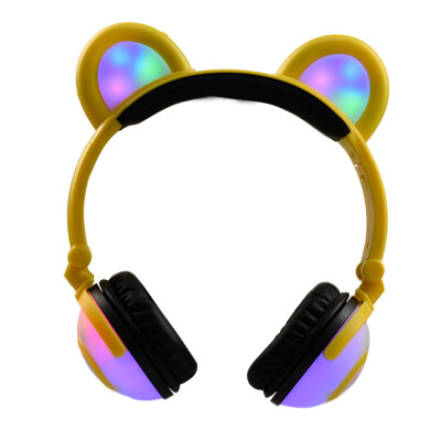 

Headphone Cute Folded Bear Ears Earlaps With LED Light Button Battery Soft Band Headset