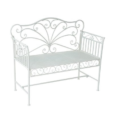 

43 Cast Iron Antique Outdoor Patio Garden Bench Seat - Cream White