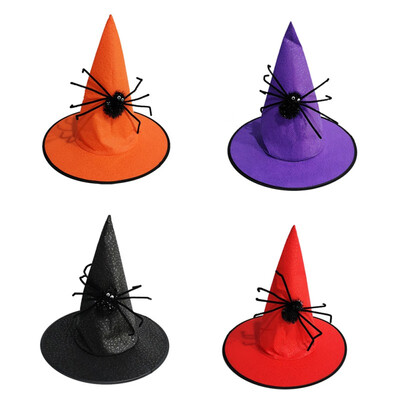 

Non-Woven Witch Hat With Artificial Spider Masquerade Costume Performance Cosplay Cap Halloween Party Hat For Kids And Adults H