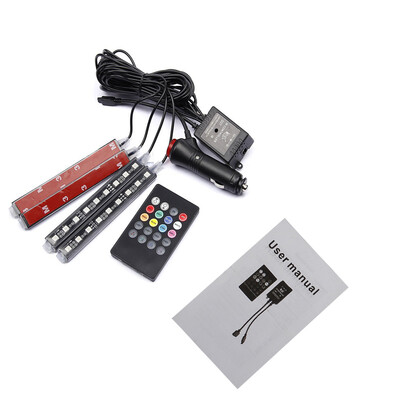 

4PCSSet RGB 7 Color 9SMD 5050 LED Neon Strip Atmosphere Light Music Remote Control Car Interior Cool Decoration