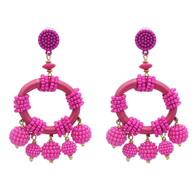 

Fashion Bohemian Round Beads Dangle Big Earrings for Women Ethnic Statement Round Drop Earrings Jewelry