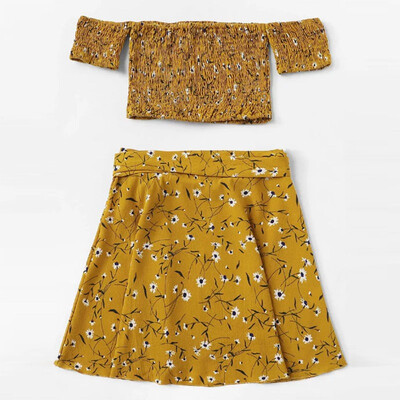 

Summer Womens Skirt Fashion Small Fresh Print Mini Skirt Short Top Set Bohemian Vacation Beach Casual Wind Skirt Set