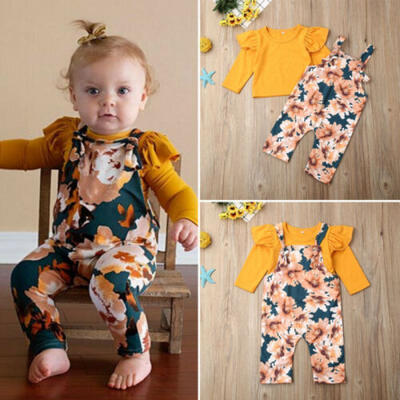 

2PCS Toddler Kids Baby Girl Winter Clothes Floral TopsPants Overall Outfits Set