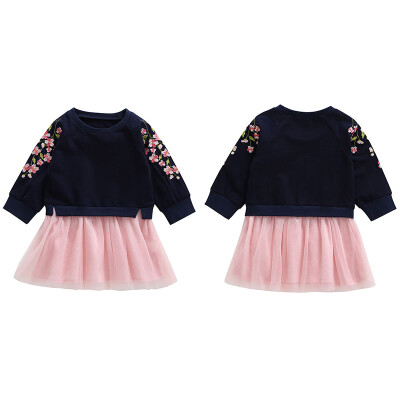 

Girls Embroidered Sweatshirt Mesh Dress Girls Dresses 2018 New Autumn Childrens Clothing Baby Girls Outfits 1-5Y