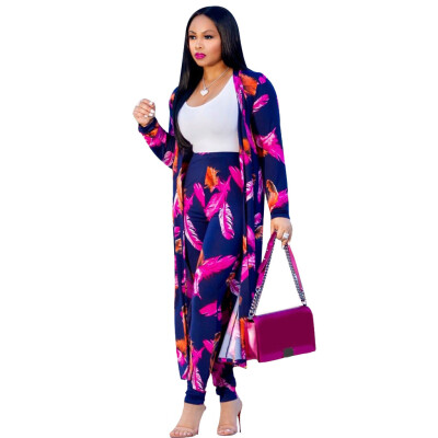 

Toponeto Womens Sexy Printing Cardigan Coat Long Sleeve Two-Piece Set Fashion Lady Suit